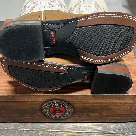 LAREDO MESQUITE EMBROIDERED SQUARE TOE  BOOTS TAUPE/WHITE - 8.5 - Picture 5 of 8